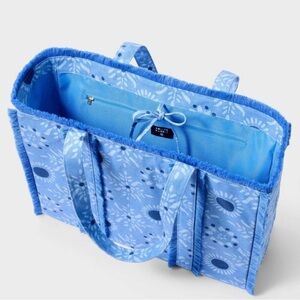 New Roller Rabbit Star Medallion Fringe Canvas Tote Bag Blue